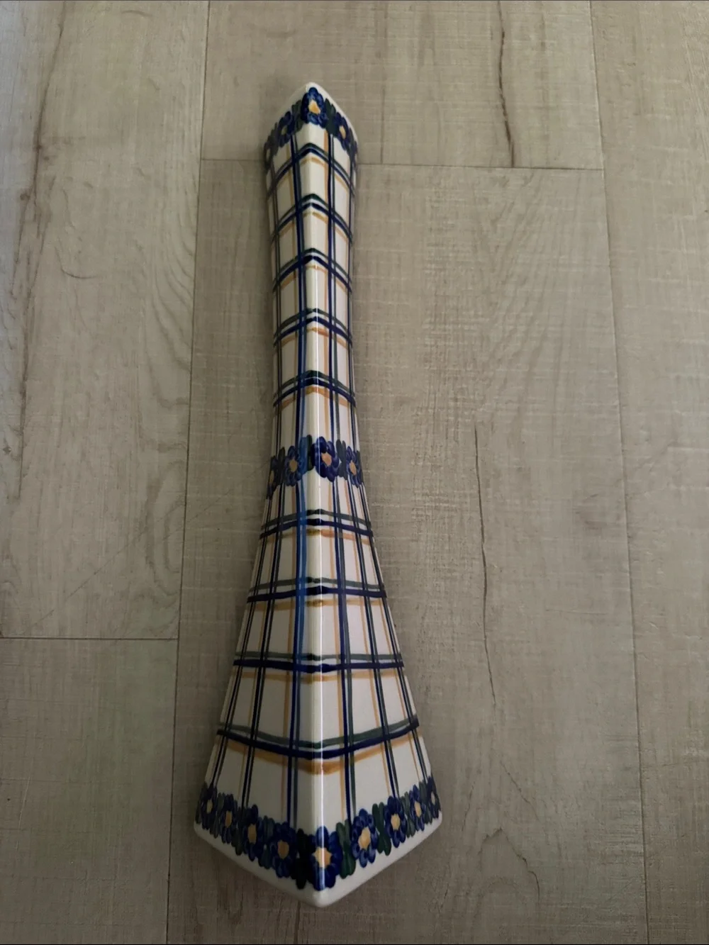 Polish Pottery Bud Vase with Blue Floral Trim